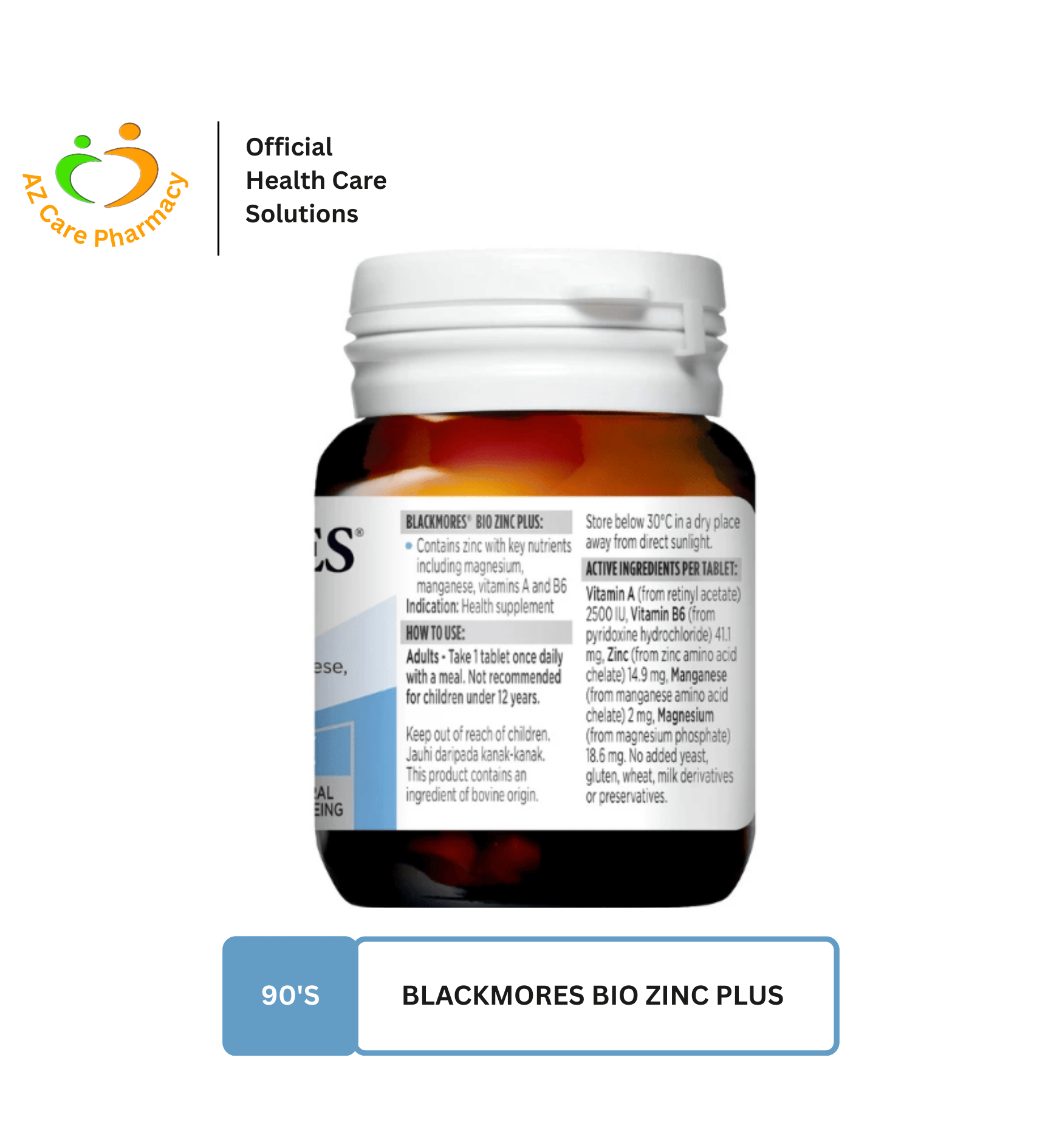 Blackmores Bio Zinc Plus 90s - Image 2