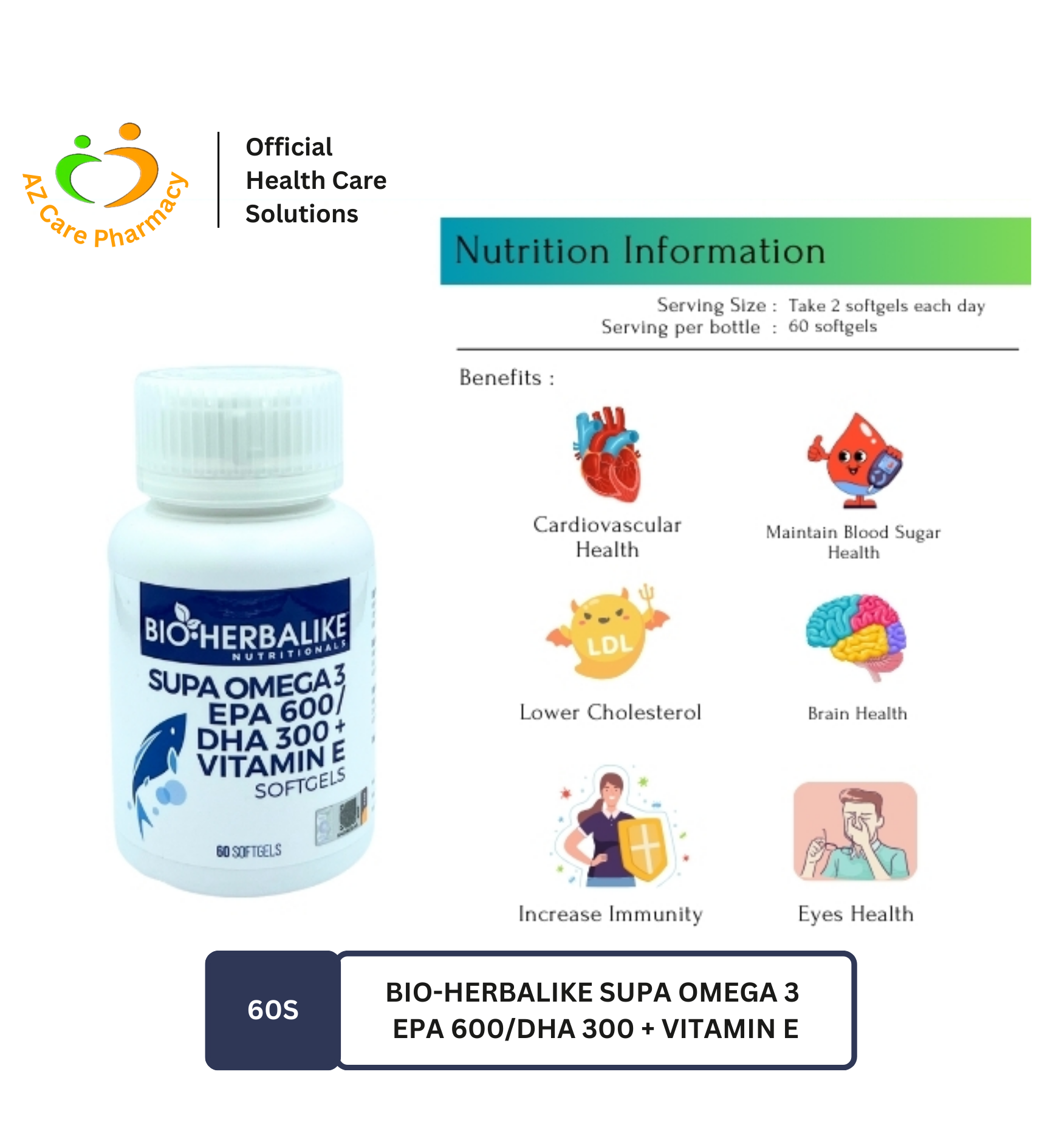 Bio-Herbalike Supa Omega 3 EPA600/ DHA300 + Vitamin E 60S - Image 3