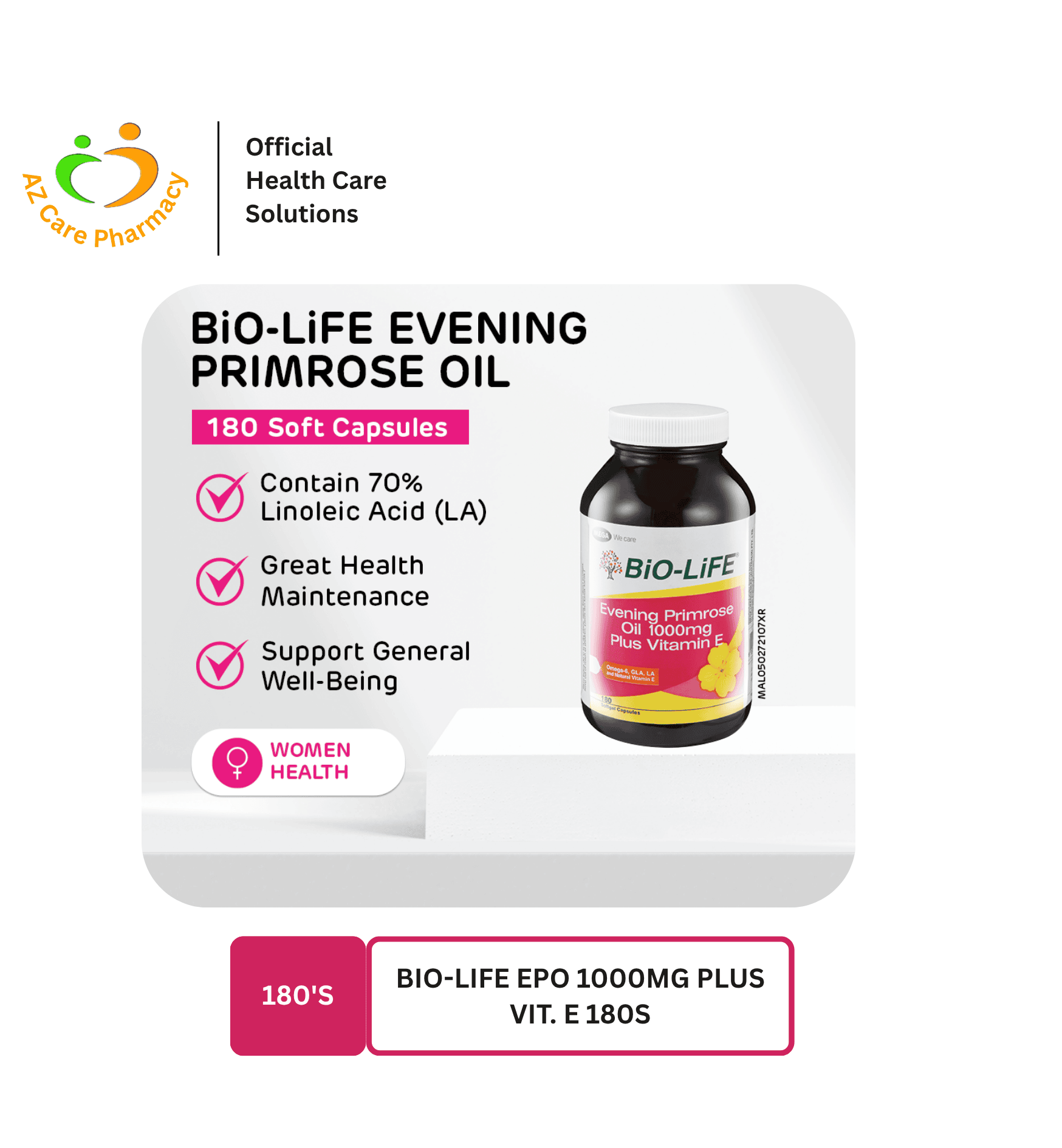 Bio-Life Evening Primrose Oil 1000mg Plus Vitamin E 180S - Image 2