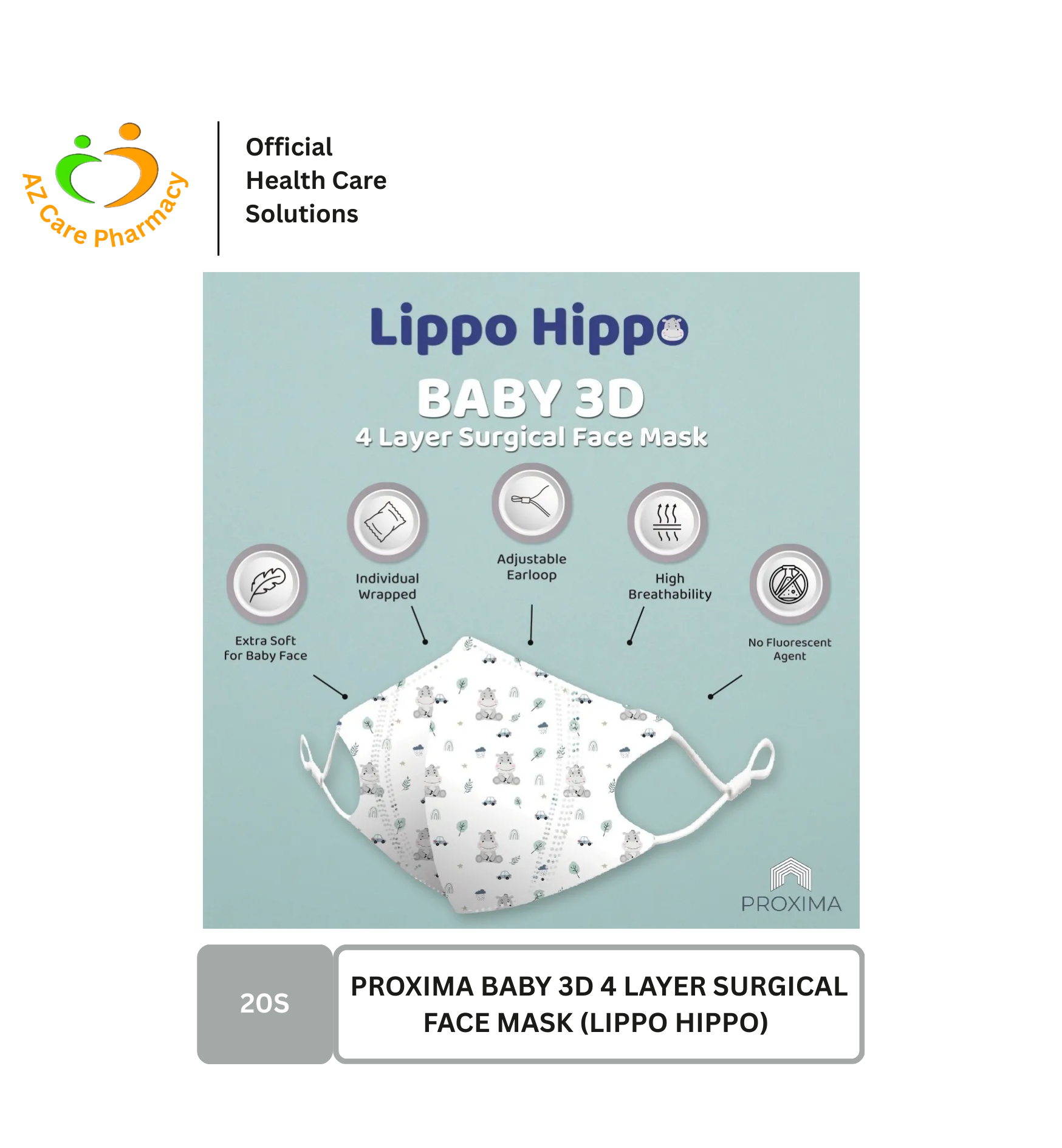 Proxima Baby 3D 4 Layer Surgical Face Mask (Lippo Hippo) 20s - Image 3