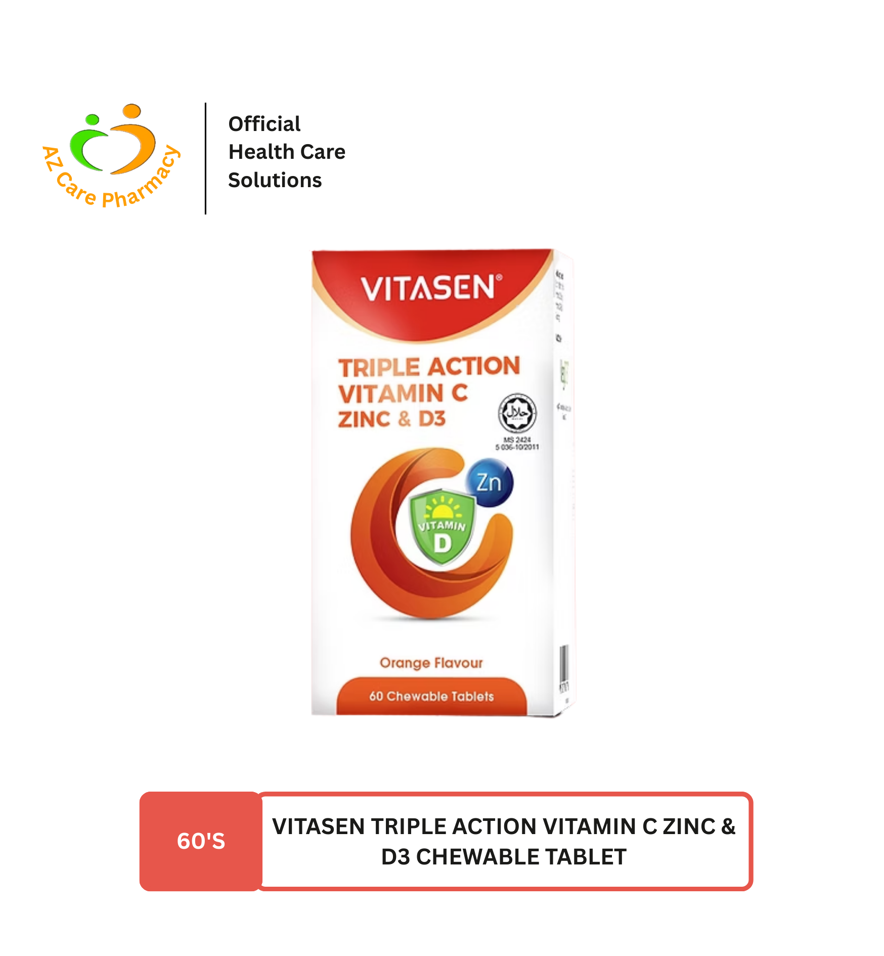Vitasen Triple Action Vitamin C Zinc & D3 Chewable Tablet 60s - Image 3