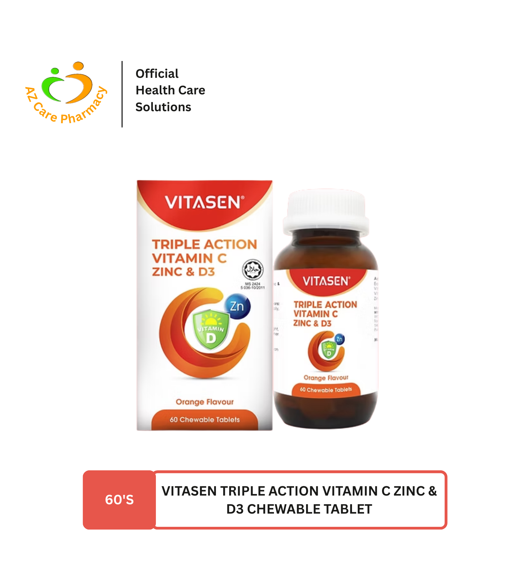 Vitasen Triple Action Vitamin C Zinc & D3 Chewable Tablet 60s - Image 5