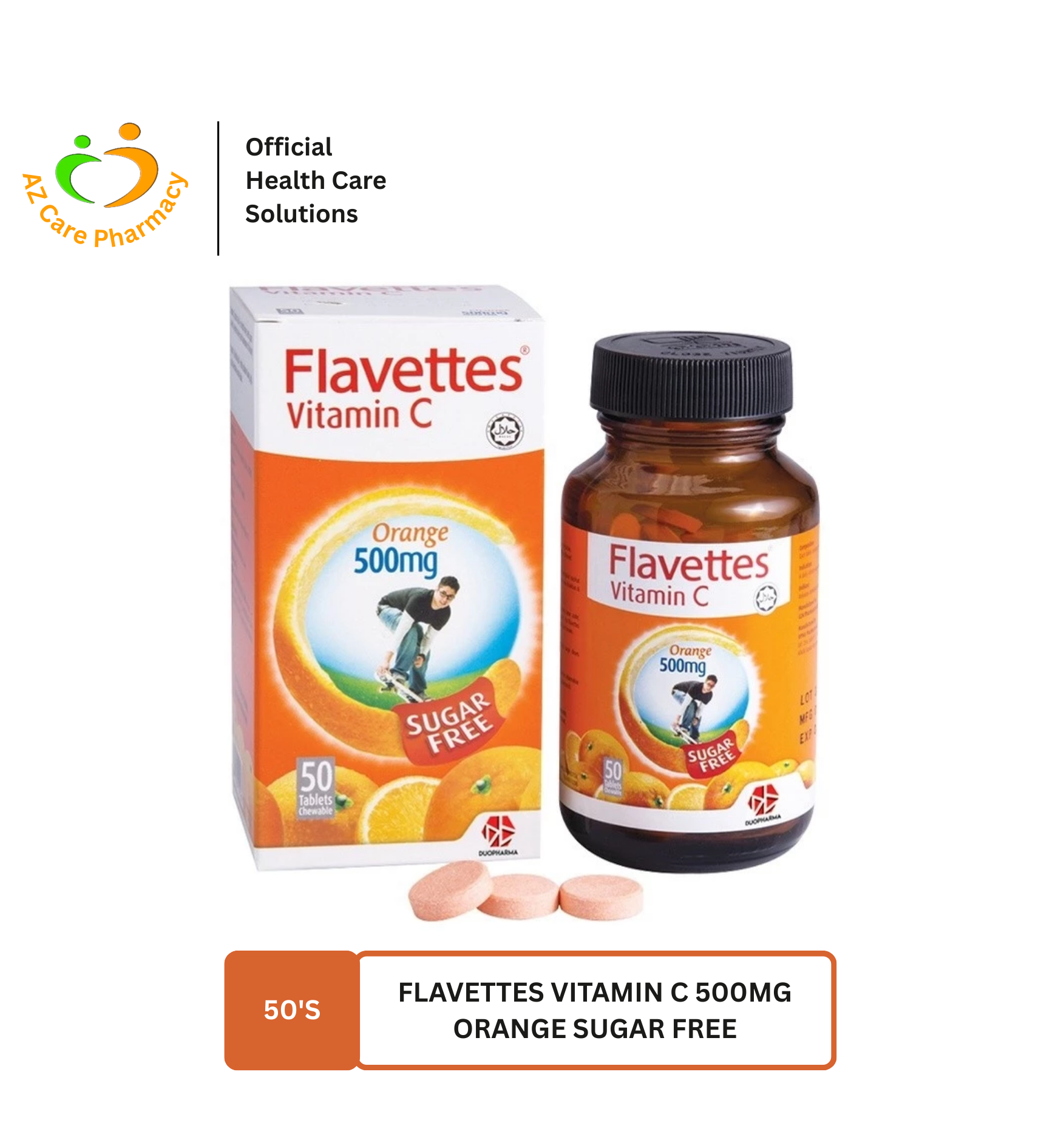 Flavettes Vitamin C 500mg Orange Sugar Free 50s