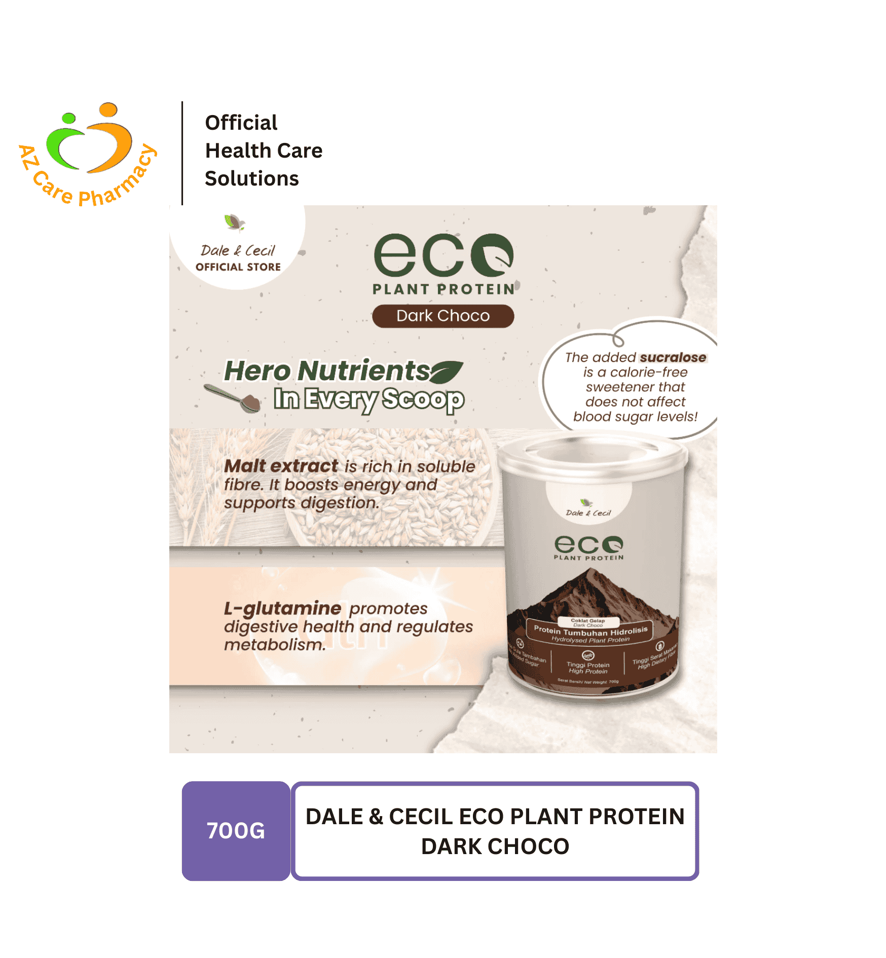 Dale & Cecil Eco Plant Protein Dark Choco 700g - Image 2