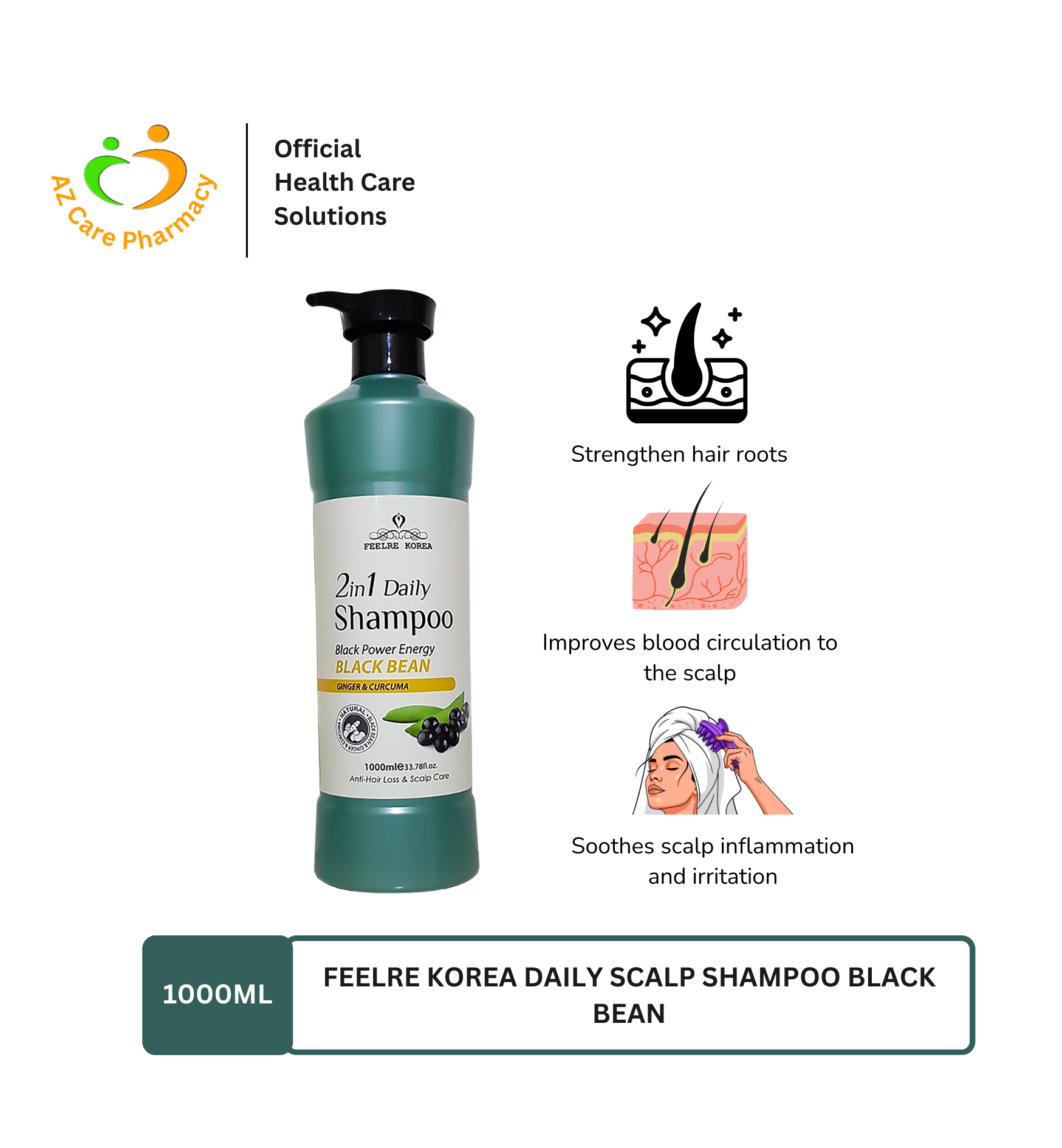 Feelre Korea Daily Scalp Shampoo Black Bean 1000ml - Image 3