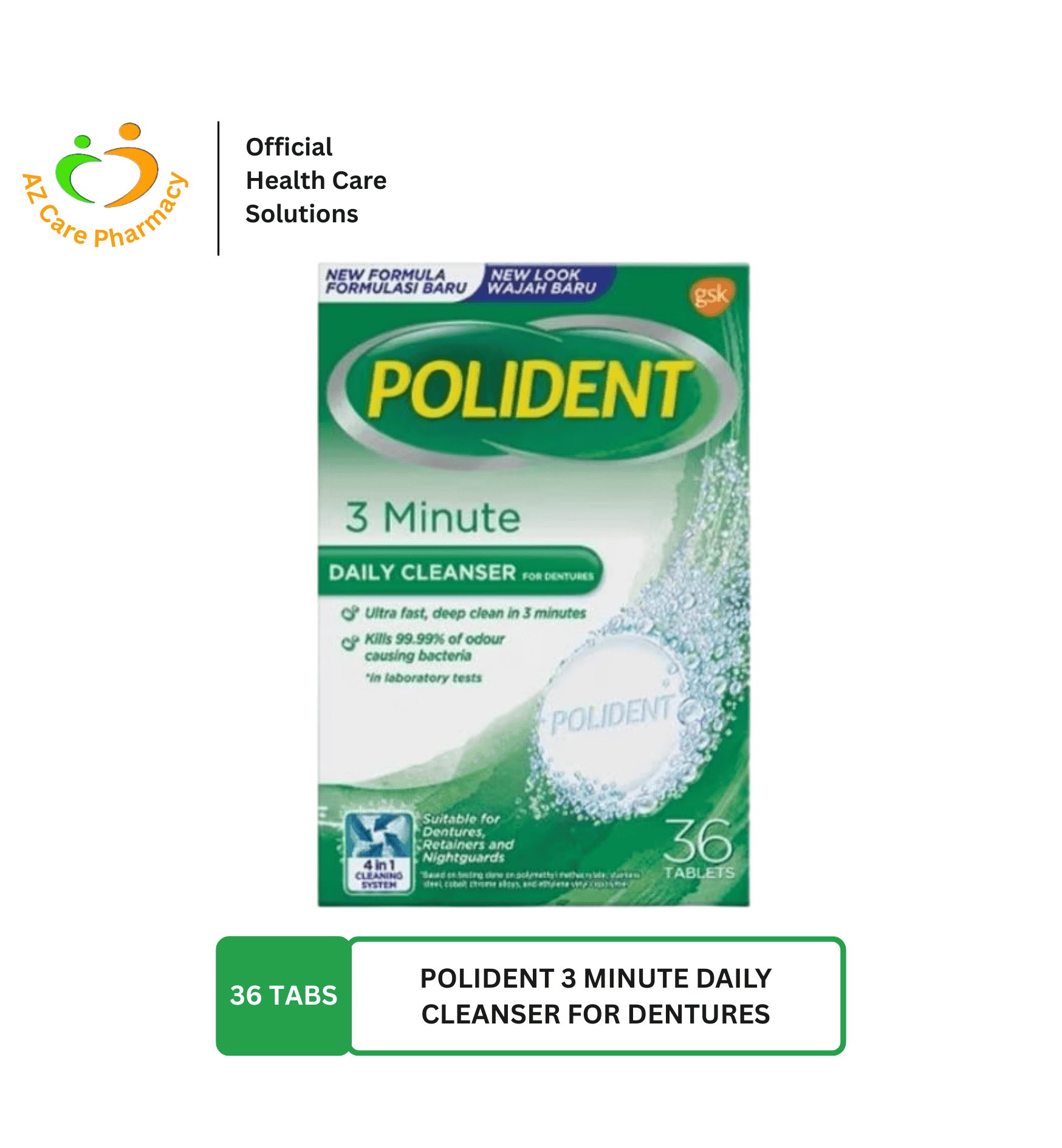 Polident 3 Minute Daily Cleanser For Dentures 36 tabs