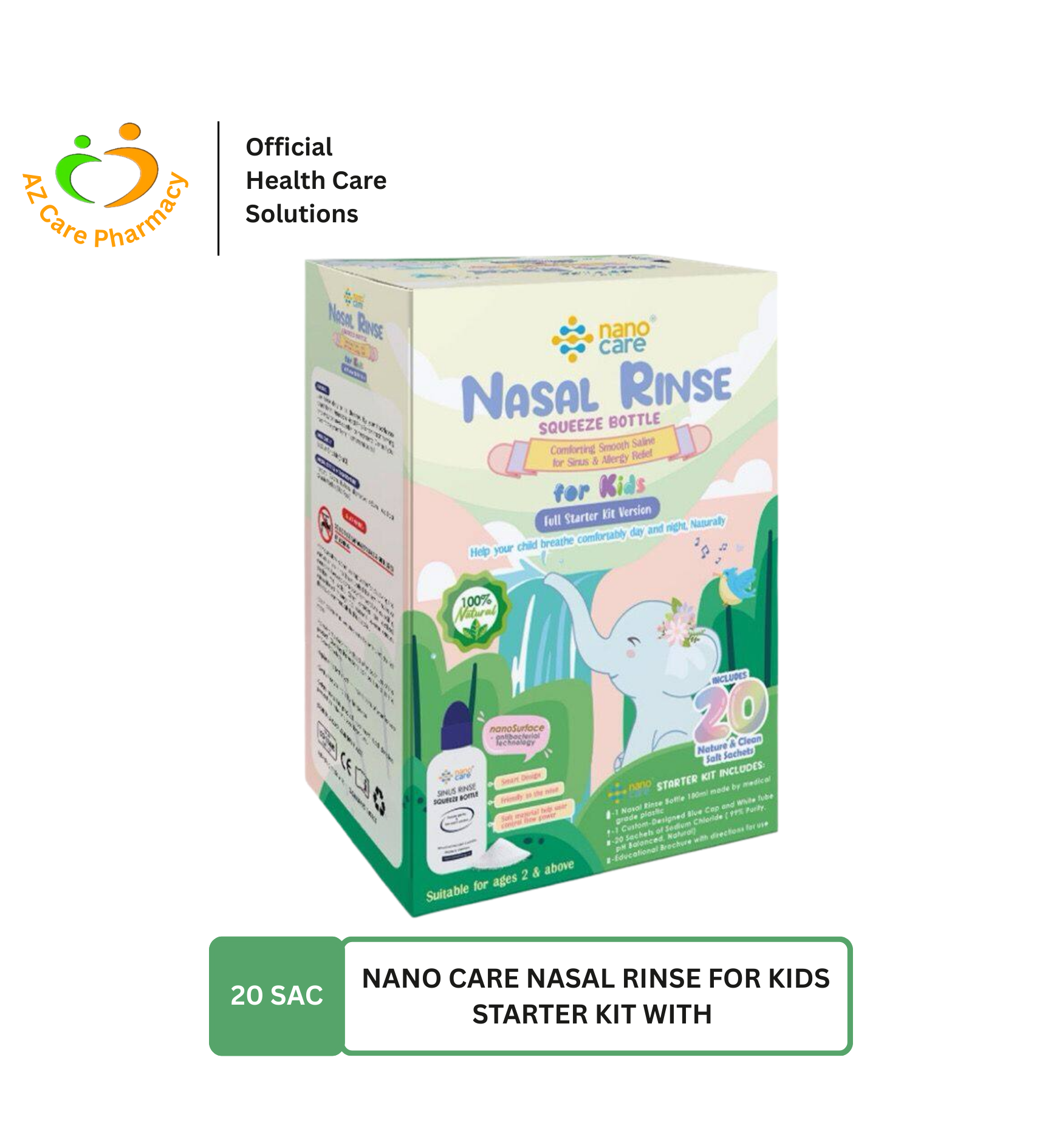 Nano Care Nasal Rinse For Kids Starter Kit With 20 Sachets