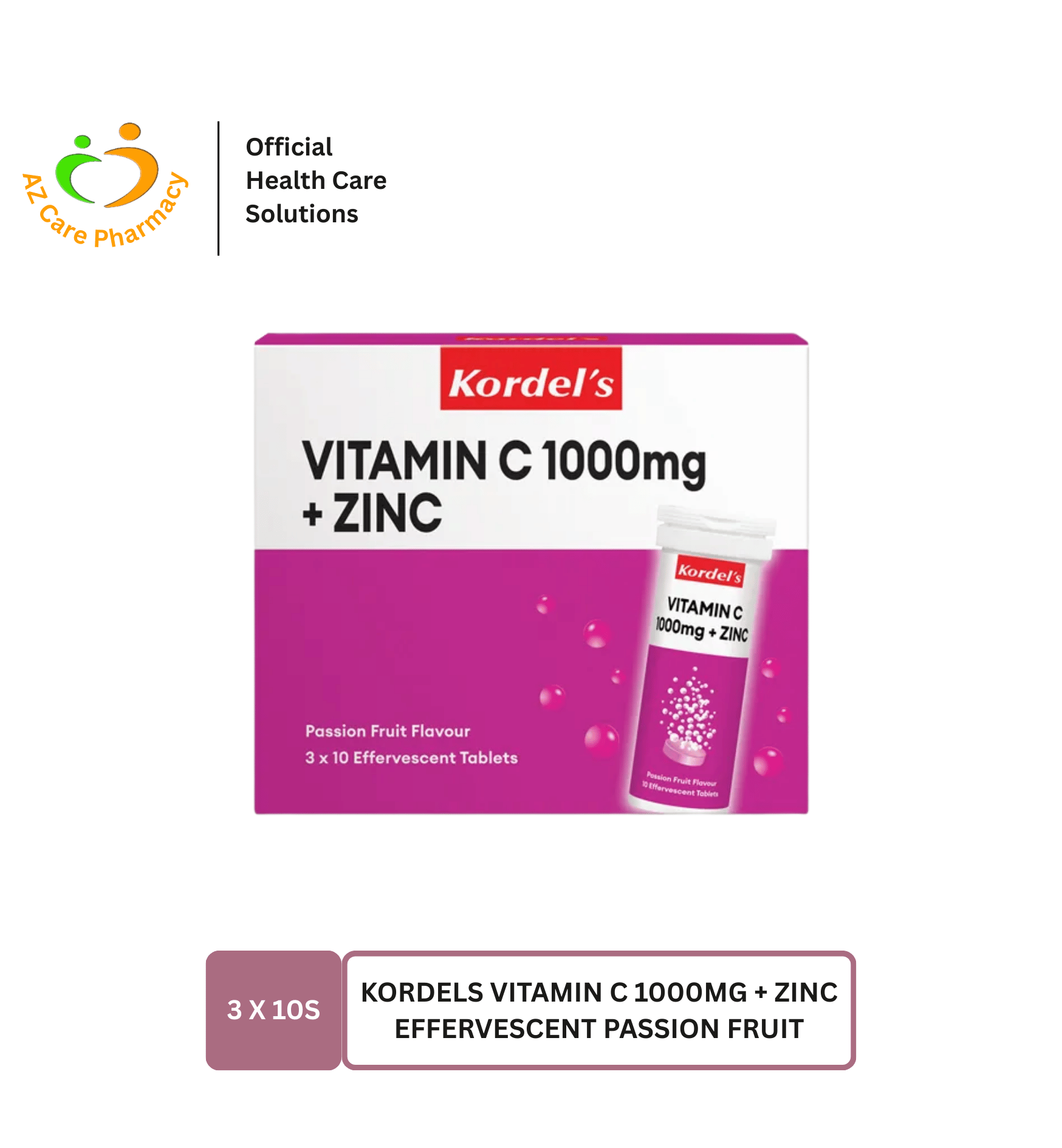 Kordels Vitamin C 1000mg + Zinc Effervescent Passion Fruit 30s