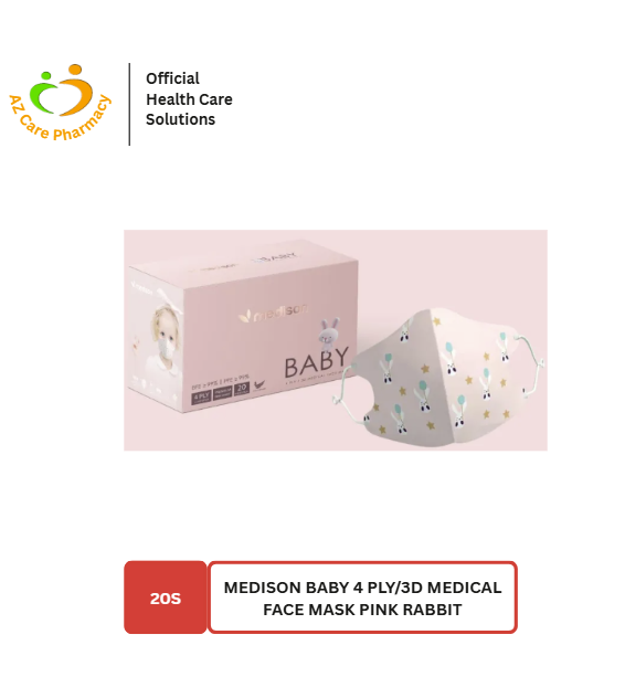 Medison Baby 4 ply/3d Medical Face Mask Pink Rabbit 20s