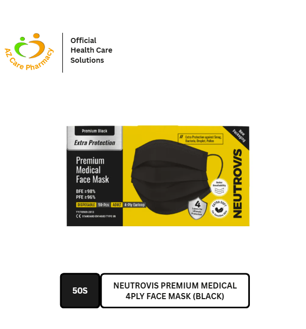 Neutrovis Premium Medical 4ply Face Mask (Black) 50s