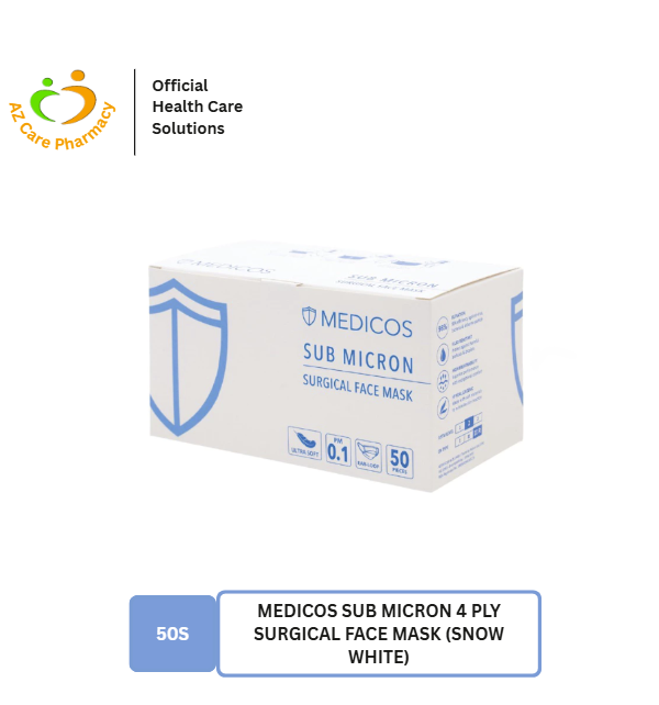 Medicos Sub Micron 4 ply Surgical Face Mask (Snow White) 50s